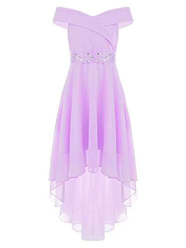 iEFiEL Elegante Kleid Mädchen Festlich mit Strass Gürtel Schulterfrei Prinzessin Kleid Abendkleid Vokuhila Kleid...