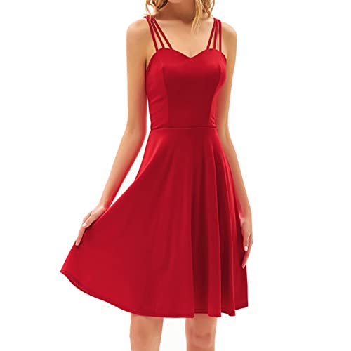 GRACE KARIN Damen Elegant Cocktail Kleid Rückenfrei Abendkleid Schlinge Knielang corsagenkleid Rot XL CL0103S21-02
