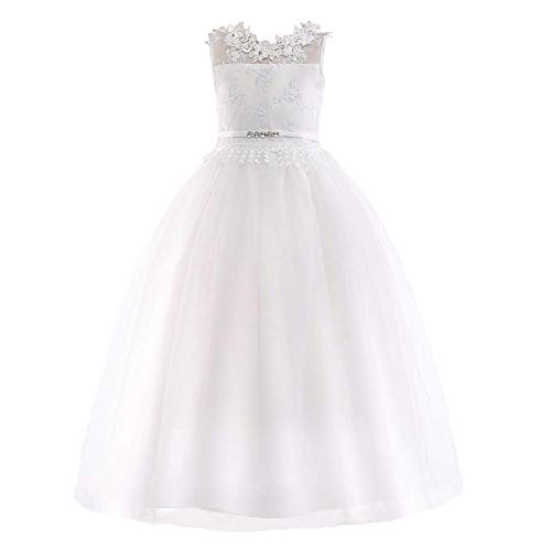 OBEEII Blumenmädchen Prinzessin Spitzenkleid Ärmelloses Elegante Blumenbesticktes Kleider für Hochzeit Brautjungfer...