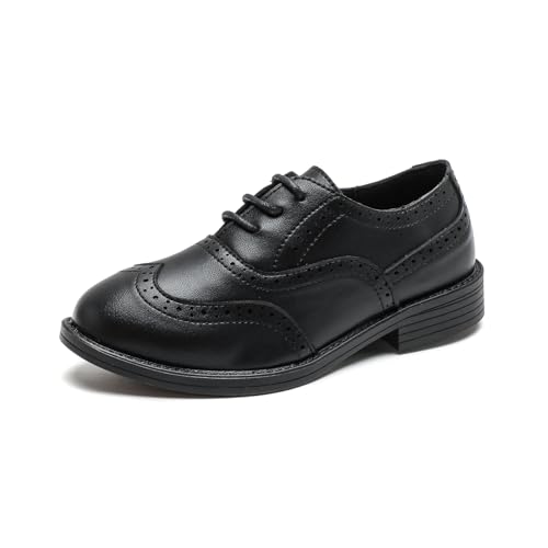 PPXID Jungen Schnürhalbschuhe Schule Oxfords Uniform Hochzeit Anzugschuhe,Schwarz,36 EU