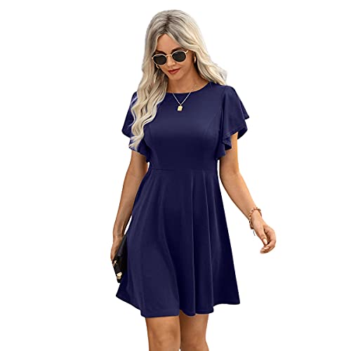 DIDK Damen A Linie Kleid Elegant Abendkleider Schmetterlingsärmel Shortskleid Kielang Swing Stretchy Kleider Marineblau...