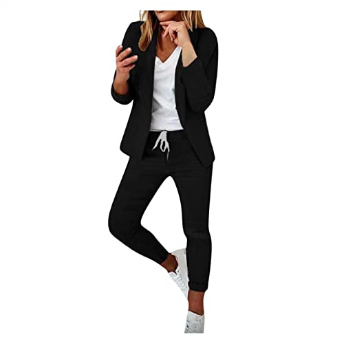 Generic Damen Elegant Business Anzug Set Hosenanzug Blazer Hose 2-teilig Anzug Karo Kariert Zweiteiler Slimfit...