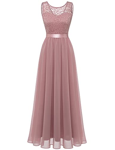 Berylove Damen Abendkleid Elegant Cocktailkleid Lang Brautjunferkleid Chiffon Spitzen Kleid Hochzeit Party BLP7025 Blush...