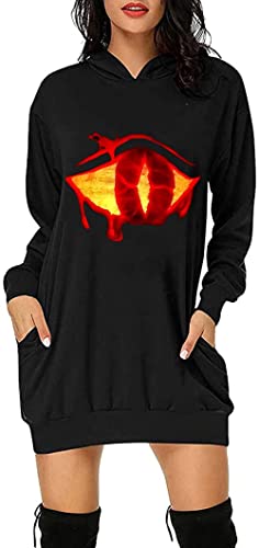 Lanrui Frauen Kleider Frauen Halloween Mittellange Kapuzenpullover-Kleid-Kleid Moderne Runde Krawatte Mit Kapuze...