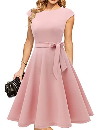 DRESSTELLS Abendkleider elegant für Hochzeit Damen Rosa 50er Jahre Retro Kleid Festliches Abschlussballkleid Midilang...