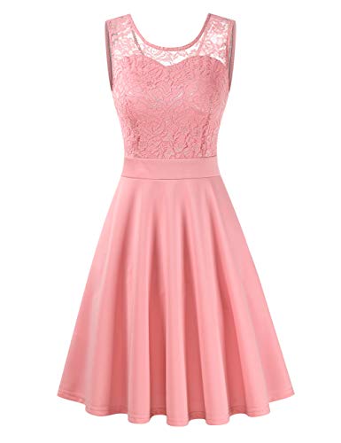 Clearlove Spitze Abendkleider Festkleider Partykleider Cocktailkleider A-Linie Kurz Ärmellos Rosa,M