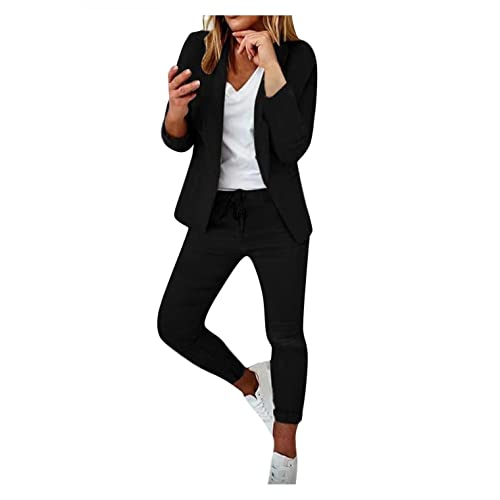 Hosenanzug Damen Elegant Business Anzug Set Hosenanzug Blazer Hose 2-teilig Anzug Karo Kariert Zweiteiler Slimfit...