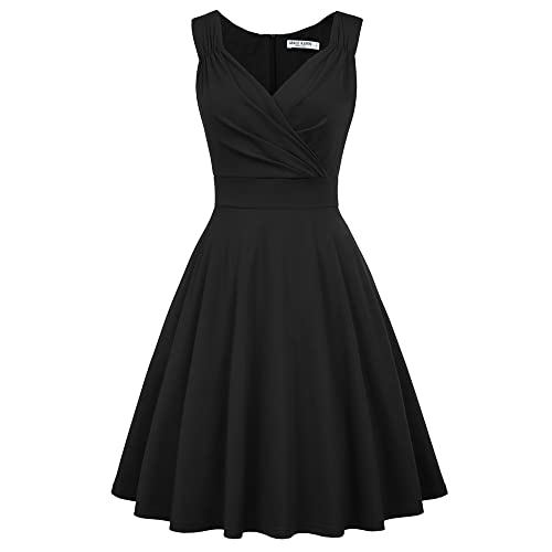 GRACE KARIN Retro Kleid Damen 50s Kleider Knielang v Ausschnitt Kleid schwarz Petticoat Kleid CL698-1 M