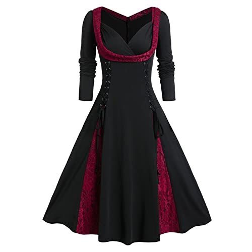 Gothic Kleidung Damen Mittelalterliche Vintage Kleid Ärmellose Spaghettiträger Kleider mit Korsett Festliche Party...