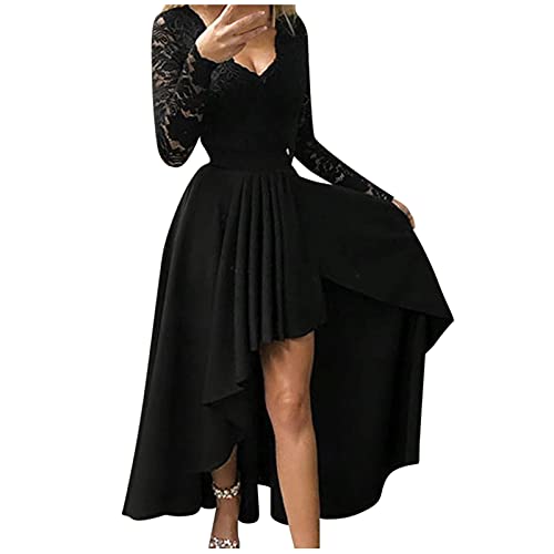 Abendkleider Frauen Spitzen Partykleid V-Ausschnitt Langarm High Waist Unregelmäßiger Saum Bodenlang Ballkleid Vorne...