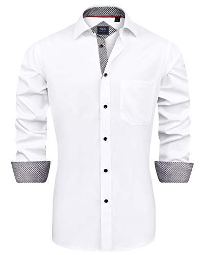 J.Ver Herren Hemd Regular Fit Langarm Herrenhemden Freizeithemd Regular Businesshemd elastiscer Musterhemd,...