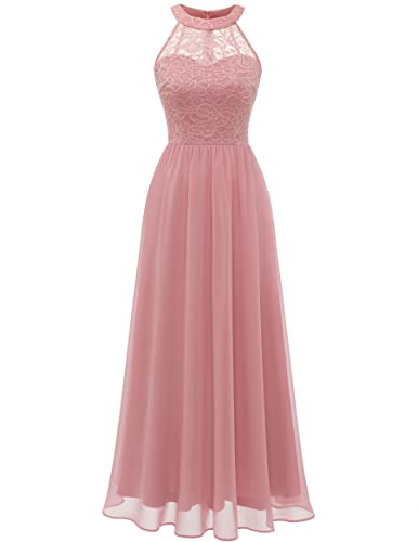 Wedtrend Damen Spitzenkleid Brautjungfer Kleid Lang Chiffon Abendkleid Party Cocktailkleid Neckholder Sommerkleid WT0201...