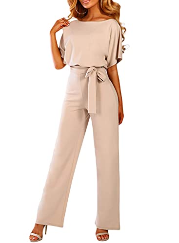 nicticsi Jumpsuit Damen Overall Sommer Elegant Einfarbiger Spitze Schlanker Gürtel Einteiliger Heimoverall Lässigen...