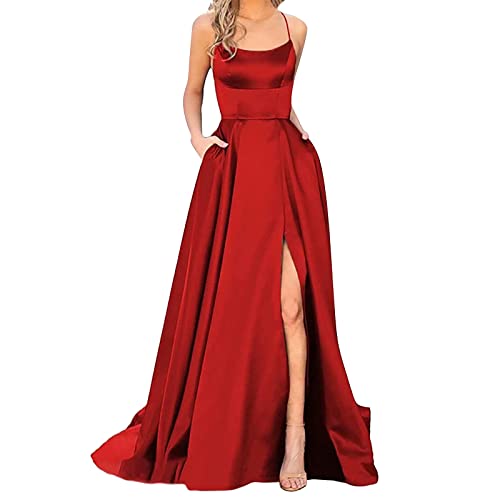 Cocktailkleid Schwarz Langarm Ballkleider Damen Lange Damen Elegant Neckholder Rückenfrei Lange KleiderCrisn Satin...