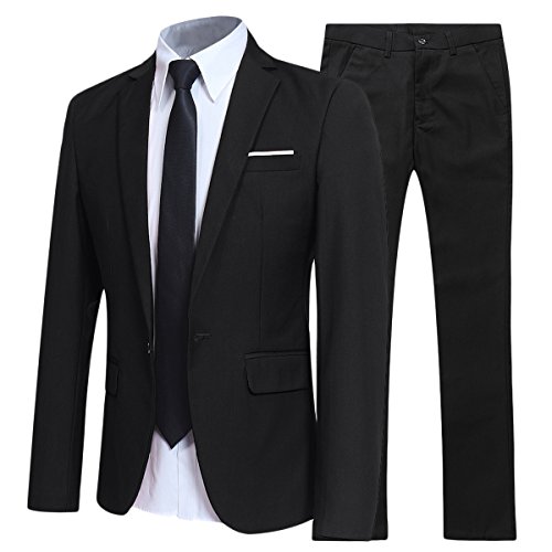 Allthemen Anzug Herren Anzüge Slim Fit 2 Teilig für Formell Herrenanzug Sakko Hose Schwarz 3XL