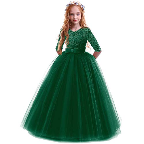 Elegant Prinzessin Kleid Mädchen Abendkleid für Hochzeit Brautjungfer Blumenmädchen 3/4 Arm Spitzenkleid Geburtstag...