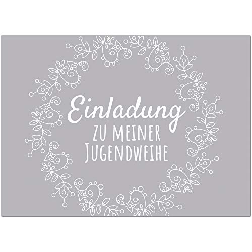 15 x Einladungskarten zur Jugendweihe mit Umschlag/Grau schlicht für Mädchen und Jungen/Jugendweihekarten/Einladungen...