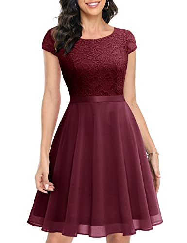 UOTORI Damen Cocktailkleid Kurz Abendkleid Elegant Spitzenkleid Jugendweihe Kleider für Teenager Burgundy XL