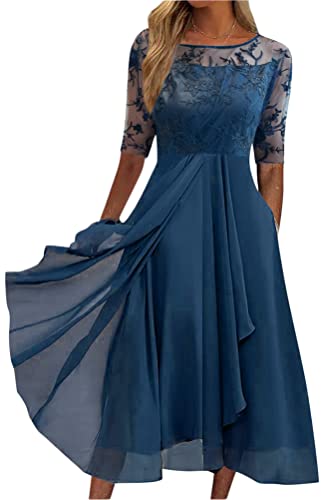 Minetom Damen Kleider Spitzenkleid Chiffon Cocktailkleid Festliches Ballkleid Brautjungfernkleider Für Hochzeit Midi...