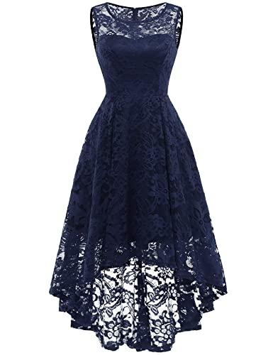 MuaDress Konfirmationskleider Jugendweihe Kleider Lange Abendkleider Vokuhila Kleid Brautjungfer Marineblau XS