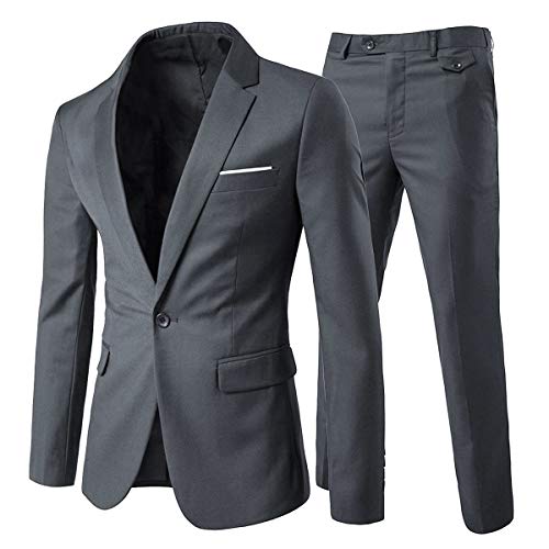 Allthemen Herrenanzug 2 Teilig Slim Fit Anzüge Business Hochzeitanzug für Männer Dunkelgrau XL