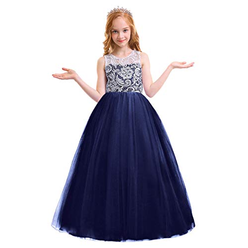 OBEEII Mädchen Prinzessin Blumenspitze Chiffon Kleid Festlich Elegante Ärmellos Kleid Sommer für Hochzeit...