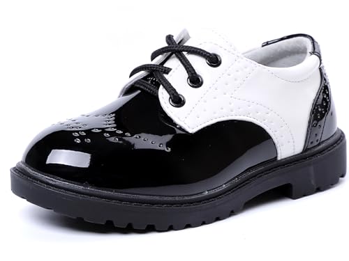 PPXID Baby Jungen Schnürhalbschuhe wasserdichte Lackschuhe Schule Oxfords Uniform Hochzeit Anzugschuhe, Weiß, 32 EU