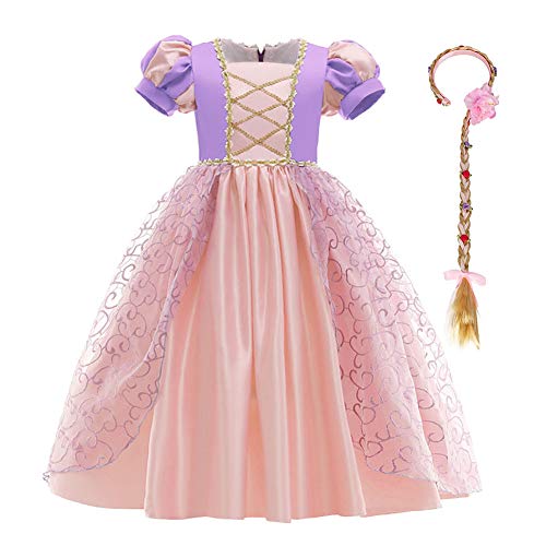 IBTOM CASTLE Kinder Mädchen Kostüm Prinzessin Rapunzel Lang Kleid Party Cosplay Verkleidung Festlich Karneval...