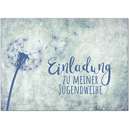 15 x Einladungskarten zur Jugendweihe mit Umschlag/In blau Jeans-Motiv Pusteblume/Jugendweihekarten/Einladungen zur...