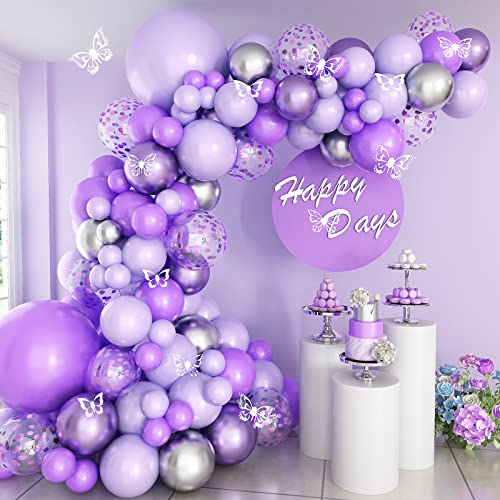 Lila Ballons Girlande Set, 109 Stück Lila Silber Luftballons Garland Kit Lila Silber Latex Ballon mit Konfetti Ballon...