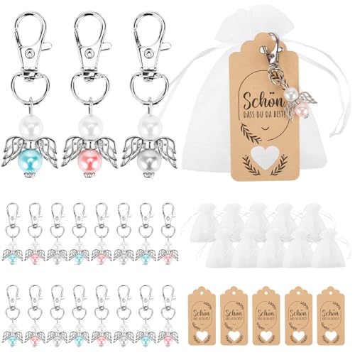 VGOODALL 40 Stücke Schutzengel Anhänger, Schlüsselanhänger +Organza Beutel +Kraftpapier Anhänger für...