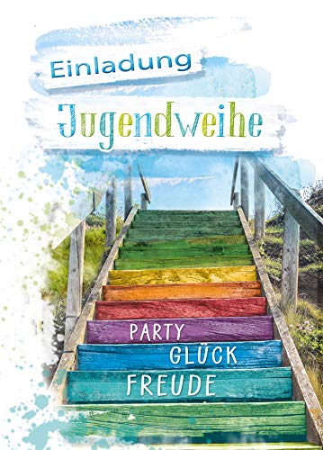 5 x Einladungskarten Jugendweihe von KE - Einladung - Für Jungen & Mädchen - Format C6-5er Set Klappkarten inkl....