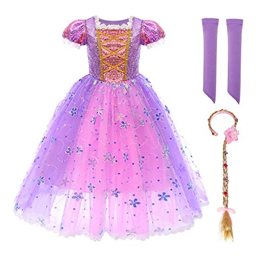 IBTOM CASTLE Kinder Mädchen Kostüm Prinzessin Rapunzel Lang Kleid Party Cosplay Verkleidung Festlich Karneval...