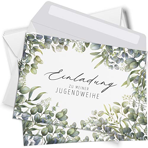 15 Einladungskarten Jugendweihe mit Umschlägen Motiv Jugendweihe Einladung weissKarten zur Feier Jungen Mädchen rosa...