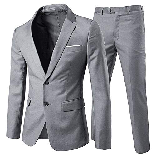 Allthemen Anzug Herren Anzug 2 Teilig Slim Fit Herrenanzug Hochzeit Anzüge Herren Modern Sakko für Business Hellgrau(2...